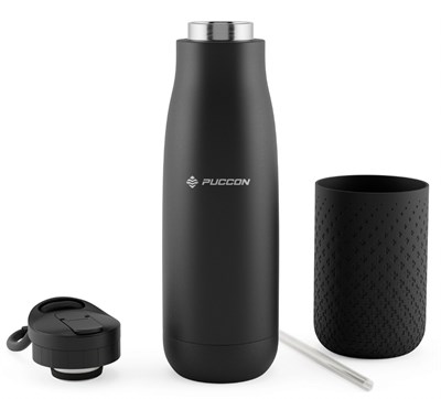 Puccon 500 ml Pipetli Siyah Çelik Matara/Termos - Silikon Gövdeli (Plus) - 50011