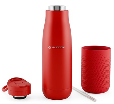 Puccon Kırmızı 500 ml Çelik Okul Matarası - Silikon Gövdeli (Nokta) Çelik Termos -  50024