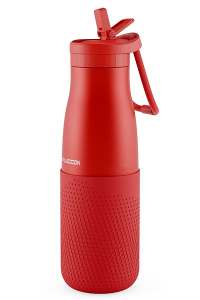 Puccon Kırmızı 500 ml Çelik Okul Matarası - Silikon Gövdeli (Nokta) Çelik Termos -  50024