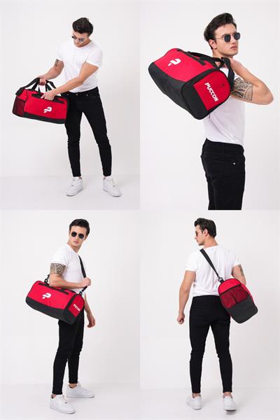 Puccon Kırmızı Ayakkabı Bölmeli Omuz Askılı Spor, Fitness ve Seyahat Çantası