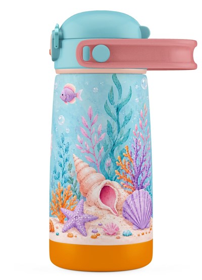Puccon Mor Turkuaz Denizatı Baskılı Kız Çocuk 420 ml Çelik Matara/Suluk/Termos - 60025