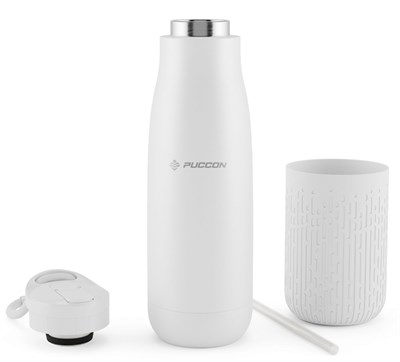 Puccon Pipetli 500 ml Beyaz Paslanmaz Çelik Matara/Suluk - Silikon Gövde (Yağmur) - 50013