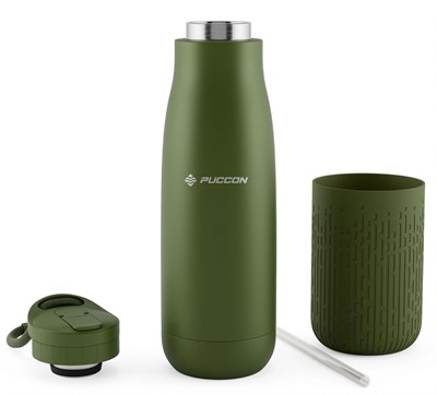 Puccon Pipetli 500 ml Haki Paslanmaz Çelik Matara/Suluk - Silikon Gövde (Yağmur) - 50017
