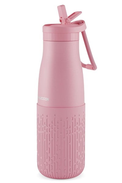 Puccon Pipetli 500 ml Pembe Paslanmaz Çelik Matara/Suluk - Silikon Gövde (Yağmur) - 50015