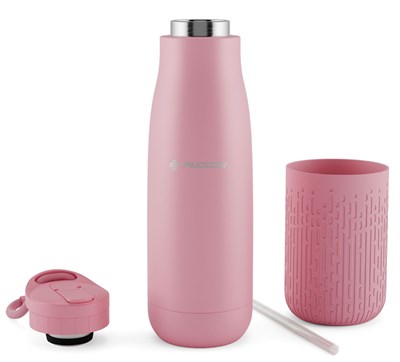 Puccon Pipetli 500 ml Pembe Paslanmaz Çelik Matara/Suluk - Silikon Gövde (Yağmur) - 50015