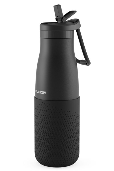 Puccon Siyah 500 ml Çelik Okul Matarası - Silikon Gövdeli (Nokta) Çelik Termos -  50026