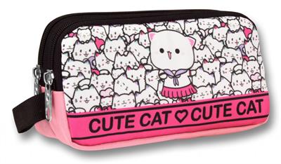 Ümit Çanta 5014 (Sevimli Kediler Desenli - Pembe Beyaz Renkli) Kız Çocuk Kalem Çantası