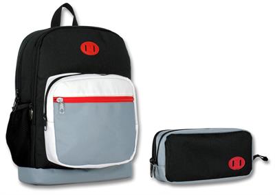 Ümit Çanta Dört Bölmeli Siyah Beyaz Gri İlkokul Çantası ve Kalem Çantası Seti - Erkek