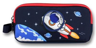 Ümit Çanta Erkek Çocuklar İçin İki Bölmeli Astronot Desenli Kalemlik - Lacivert Kırmızı - 5044