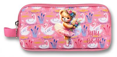 Ümit Çanta Kız Çocuklar İçin İki Bölmeli Balerin Ayıcık Baskılı Kalemlik - Pembe - 5002