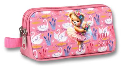 Ümit Çanta Kız Çocuklar İçin İki Bölmeli Balerin Ayıcık Baskılı Kalemlik - Pembe - 5002