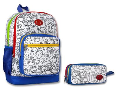 Ümit Çanta Lacivert Beyaz Boyanabilir İlkokul Çantası ve Kalem Çantası Seti - Kız ve Erkek Çocuk