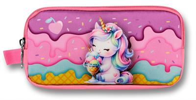 Ümit Çanta Mor Pembe Dondurma Yiyen Unicorn Desenli Kalem Çantası - Kız Çocuk - 5005