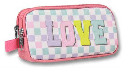 Ümit Çanta Pembe Sarı Love Desenli Kalem Çantası - Kız Çocuk - 5085