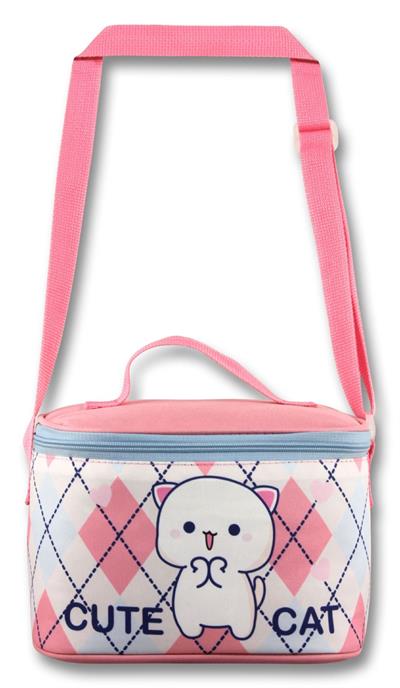 Ümit Çanta Termoslu/Isı Yalıtımlı Beslenme Çantası - 5025 - Love Cute Cat, Beyaz Pembe (Kız Çocuk)