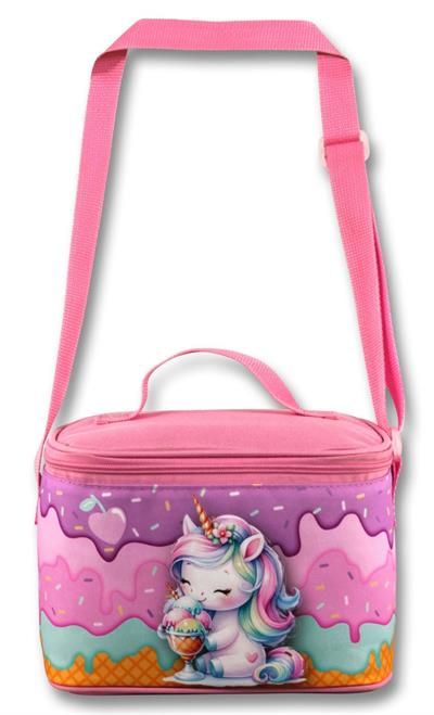 Ümit Çanta Termoslu/Isı Yalıtımlı Beslenme Çantası - 5004 - Dondurma Yiyen Unicorn, Mor Pembe (Kız Çocuk)