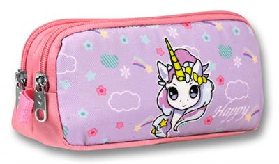 Ümit Çanta Turkuaz Pembe Gökkuşağı Unicorn Desenli Kalem Çantası - Kız Çocuk - 5017