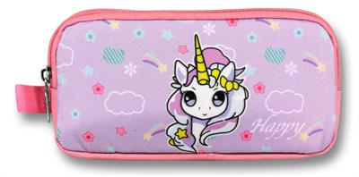 Ümit Çanta Turkuaz Pembe Gökkuşağı Unicorn Desenli Kalem Çantası - Kız Çocuk - 5017