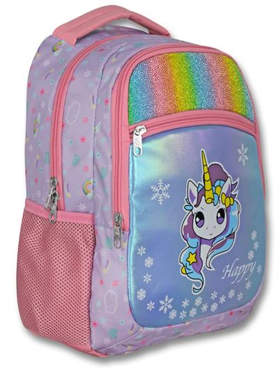 Ümit Çanta Üç Gözlü Kız Çocuk İlkokul Çantası - Gökkuşağı Unicorn - Turkuaz Pembe - 5015
