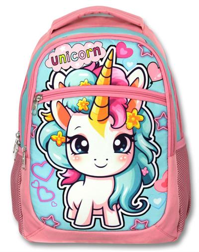 Ümit Çanta Üç Gözlü Kız Çocuk İlkokul Çantası - Bebek Unicorn - Pembe Turkuaz - 5048