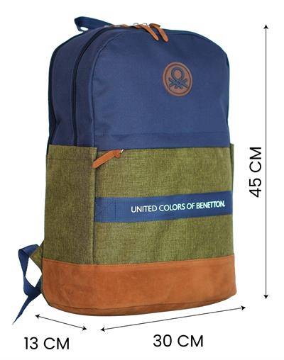 United Colors Of Benetton Üç Bölmeli Retro Erkek Çocuk Sırt Çantası - Lacivert Yeşil - Günlük Okul Seyahat