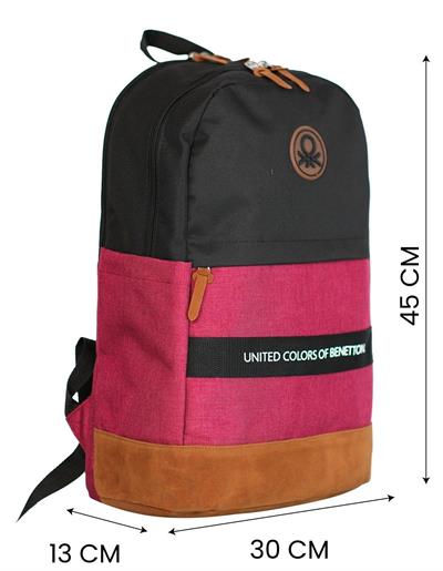 United Colors Of Benetton Üç Bölmeli Retro Erkek Çocuk Sırt Çantası - Siyah-Kırmızı - Günlük Okul Seyahat