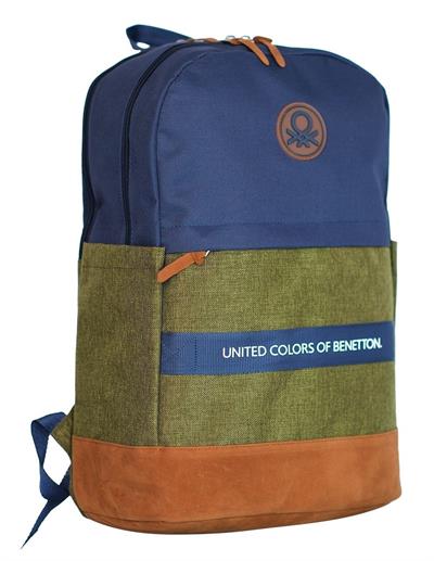 United Colors Of Benetton Üç Bölmeli Retro Erkek Çocuk Sırt Çantası - Lacivert Yeşil - Günlük Okul Seyahat