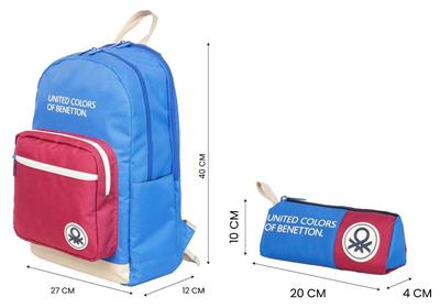 United Colors of Benetton Tricolor Dört Bölmeli Erkek Çocuk Sırt Çantası ve Kalemlik Seti - Mavi-Kırmızı