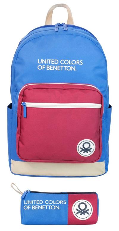 United Colors of Benetton Tricolor Dört Bölmeli Erkek Çocuk Sırt Çantası ve Kalemlik Seti - Mavi-Kırmızı