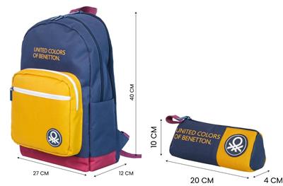 United Colors of Benetton Tricolor Dört Bölmeli Erkek Çocuk Sırt Çantası ve Kalemlik Seti - Lacivert-Sarı