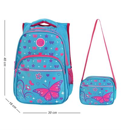 Waddell Çanta Mavi/Pembe Kelebek İlkokul Çantası - Waddell Bag Okul Sırt Çantası - Kız Çocuk