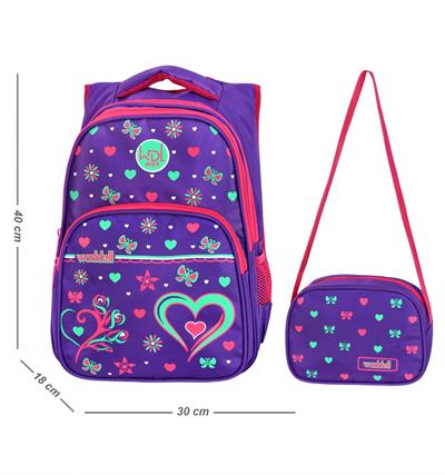 Waddell Çanta Mor Kalpli İlkokul Çantası - Waddell Bag Okul Sırt Çantası - Kız