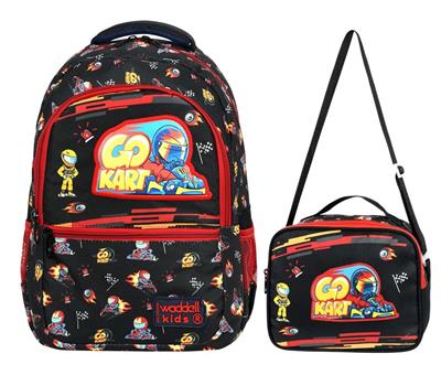 Waddell Go Kart Deri Nakış Desenli Erkek Çocuk İlkokul Sırt Çantası Ve Beslenme Çantası