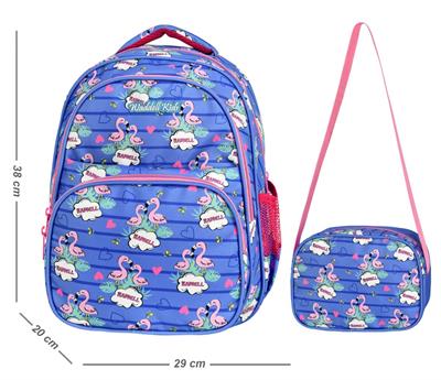 Waddell Mavi Flamingo Okul Çantası ve Beslenme Çantası Seti - Kız Çocuk