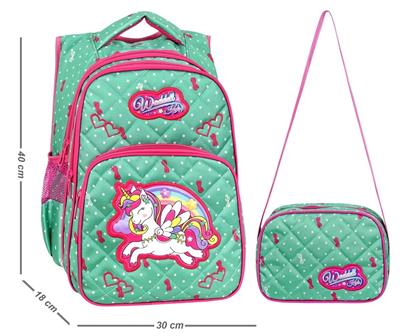 Waddell Mint Yeşili Unicorn Desenli Kız Çocuk İlköğretim Okul Sırt Çantası Ve Beslenme Çantası