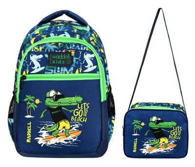 Waddell Timsah Desenli İlkokul Sırt Çantası Ve Beslenme Çantası - Erkek Çocuk