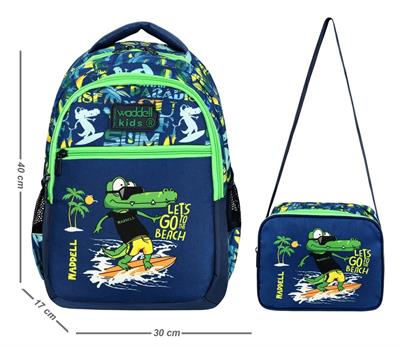 Waddell Timsah Desenli İlkokul Sırt Çantası Ve Beslenme Çantası - Erkek Çocuk