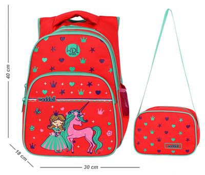 WaddellBag Kız Kırmızı Unicorn İlkokul Sırt Çanta Seti - Kız Çocuk