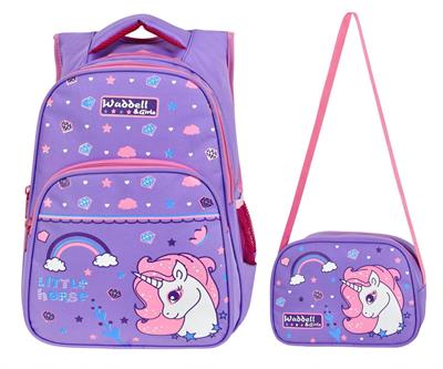 WaddellBag Kız Mor Unicorn İlkokul Sırt Çantası ve Beslenme Çantası