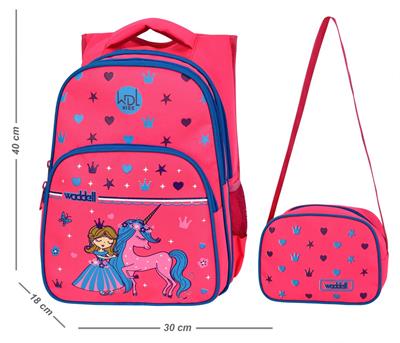WaddellBag Kız Üç Gözlü Pembe Unicorn İlkokul Sırt Çanta ve Beslenme Çantası Seti - Kız Çocuk