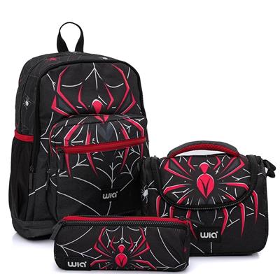 Wia Erkek Çocuk Örümcek Temalı 3lü Okul Çanta Seti - Siyah-Kırmızı - İlkokul 1-2-3-4 İçin Uygun SW-031