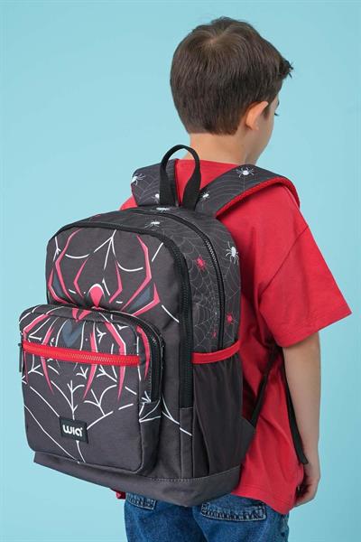 Wia Erkek Çocuk Örümcek Temalı 3lü Okul Çanta Seti - Siyah-Kırmızı - İlkokul 1-2-3-4 İçin Uygun SW-031