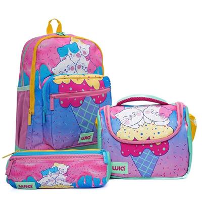 Wia Kız Çocuk Dondurma ve Sevimli Kediler Üçlü İlkokul 1-2-3-4 Sınıf Okul Çanta Seti - SW-025