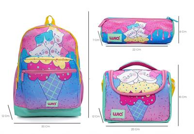 Wia Kız Çocuk Dondurma ve Sevimli Kediler Üçlü İlkokul 1-2-3-4 Sınıf Okul Çanta Seti - SW-025