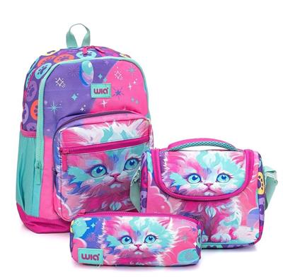 Wia Sevimli Kedi Kız Çocuk 3lü İlkokul Okul Çanta Seti - 1. 2. 3. ve 4. Sınıf İçin Uygun - SW-026