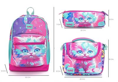 Wia Sevimli Kedi Kız Çocuk 3lü İlkokul Okul Çanta Seti - 1. 2. 3. ve 4. Sınıf İçin Uygun - SW-026