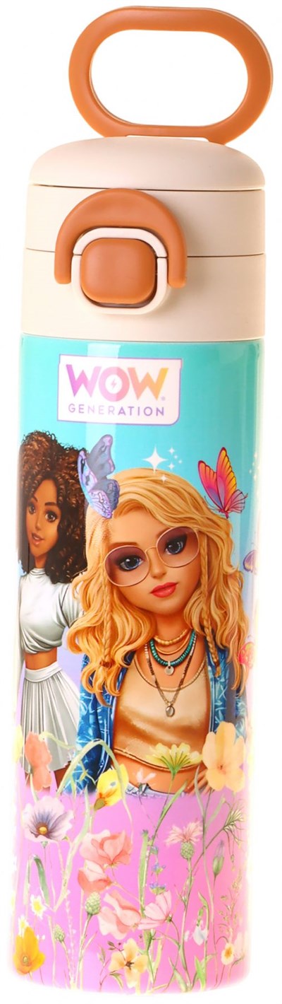 Wow Generation 520 ml Butterfly Baskılı Turkuaz - Pembe Kız Çocuk Çelik Termos Matara (Çift İçim Kilitli Kapak) - W6078