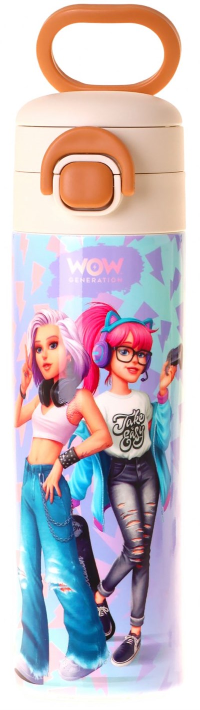 Wow Generation 520 ml Cool Desenli Mavi - Pembe Kız Çocuk Çelik Termos Matara (Çift İçim Kilitli Kapak) - W6042
