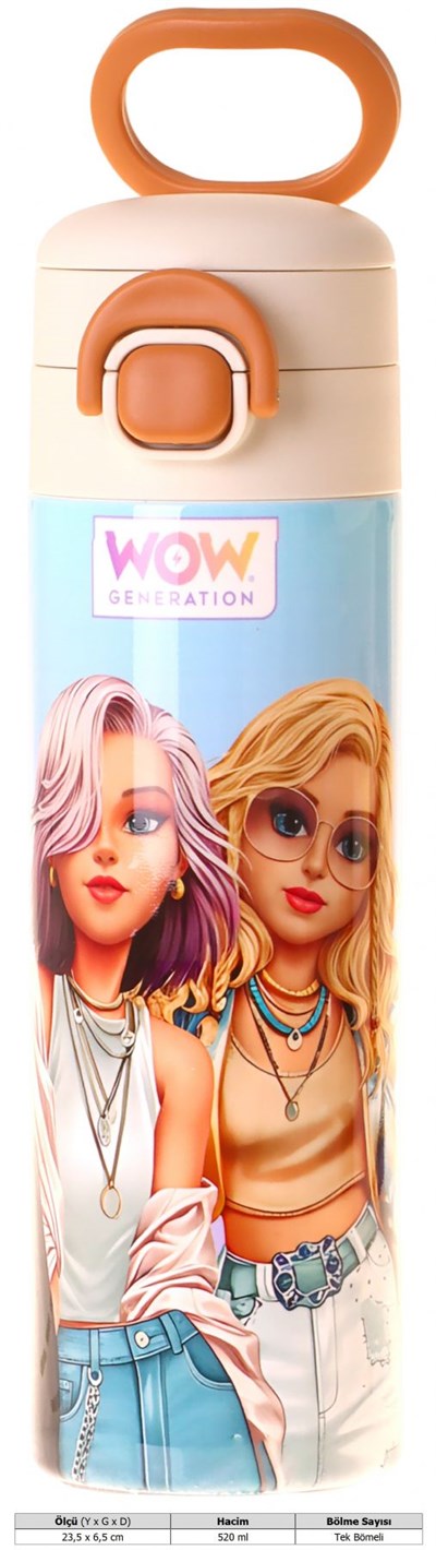 Wow Generation 520 ml Friends Baskılı Pembe Kız Çocuk Çelik Termos Matara (Çift İçim Kilitli Kapak) - W6057