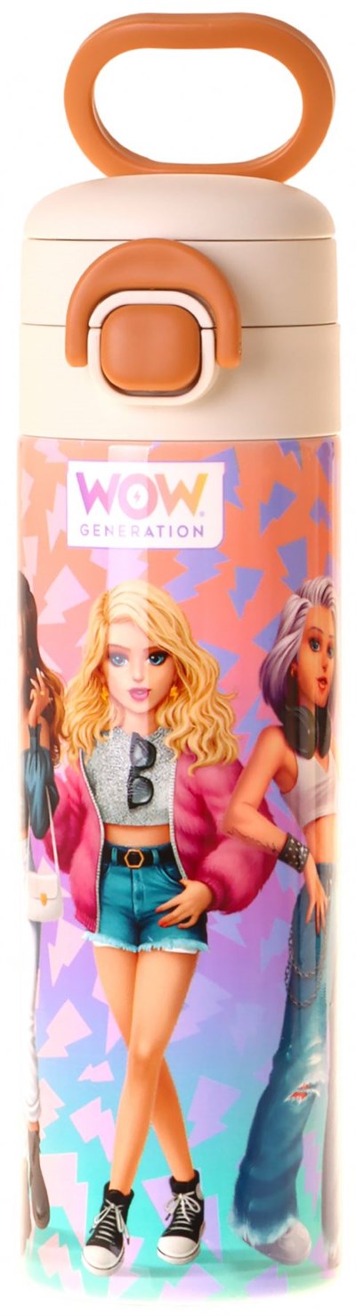 Wow Generation 520 ml Shine Baskılı Turuncu - Mor Kız Çocuk Çelik Termos Matara (Çift İçim Kilitli Kapak) - W6093